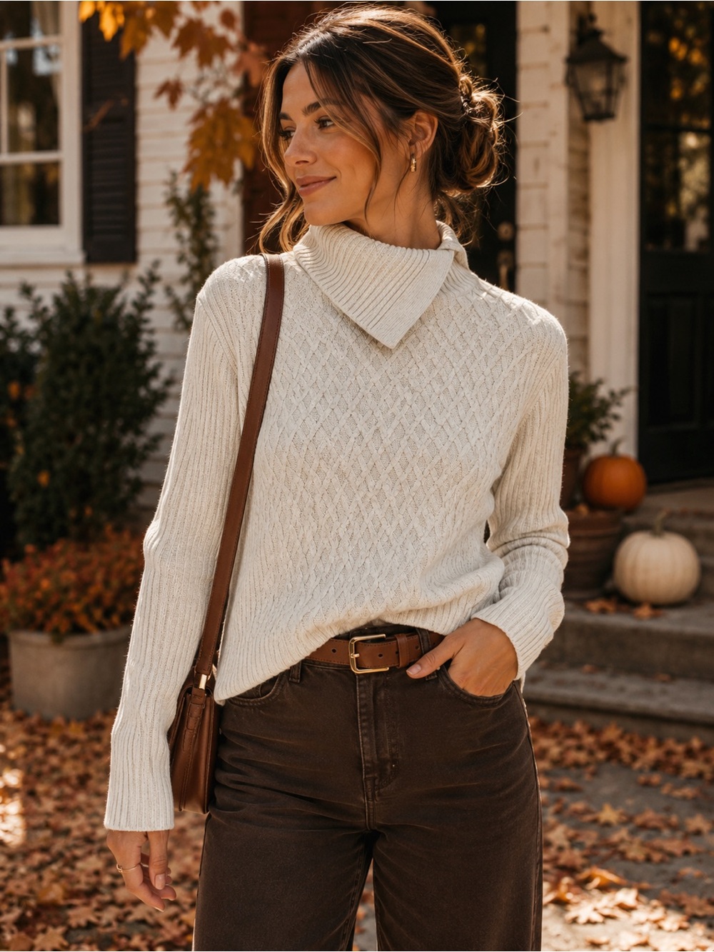 Lands’ End 100% Cotton Textured Turtleneck Sweater | Size M